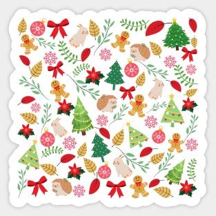 Christmas Holidays With Woodland Creatures Pattern_Yellow Background Sticker